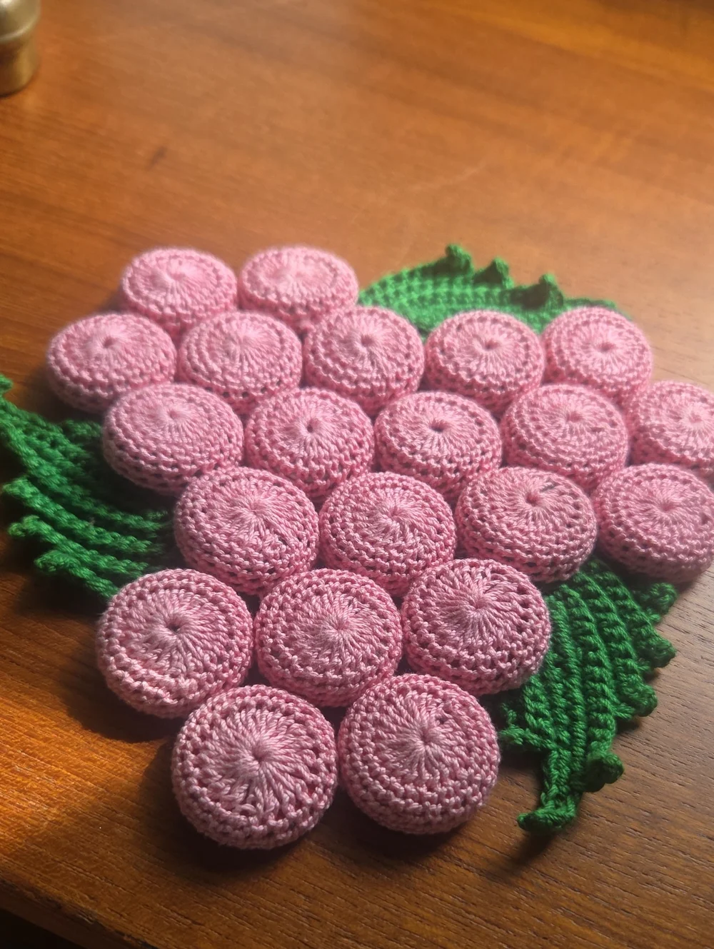 Vintage Pink Flower Cluster Hand Crocheted Bottle Cap Hot Pad Trivet